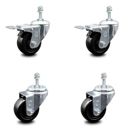 Service Caster 3.5 Inch Hard Rubber Swivel 10mm Threaded Stem Caster Total Lock Brake, 2PK SCC-TSTTL20S3514-HRS-M1015-2-S-2